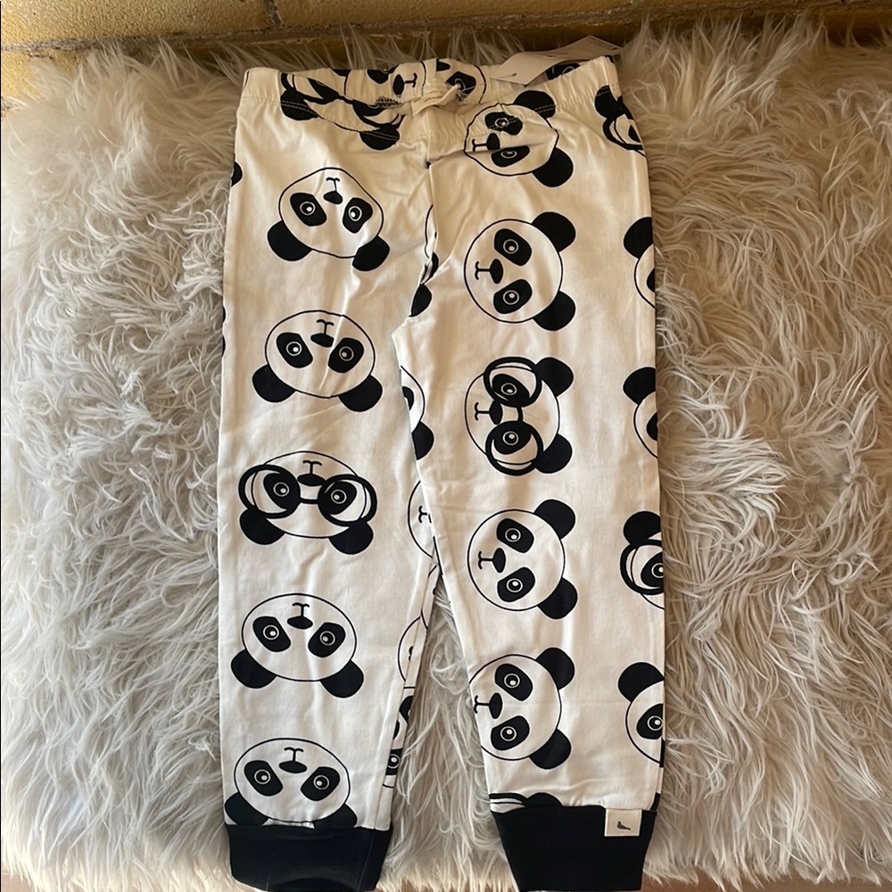 NEW! TURTLEDOVE LONDON Panda Print Kids PANTS - Black and White - 3-4T - organic